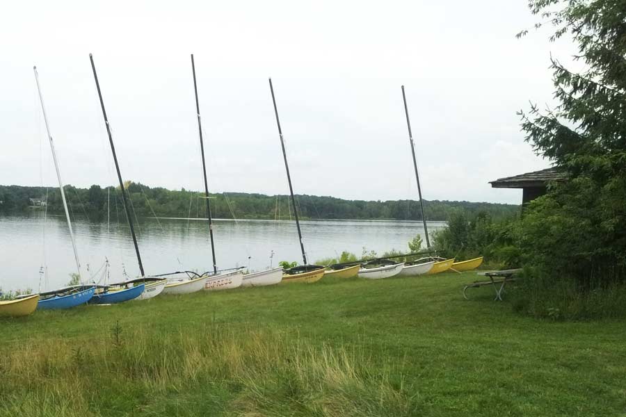Boats are kept by the waters edge