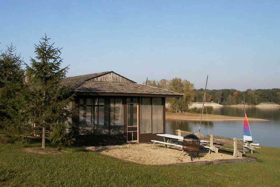 Club House features picnic tables inside and outside